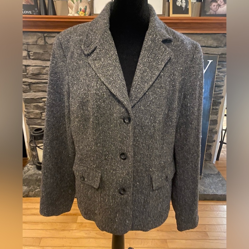 L.L. Bean Women's Charcoal Herringbone Wool-Blend Blazer